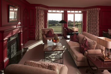Luxurious interiors with view over golf course outside the window